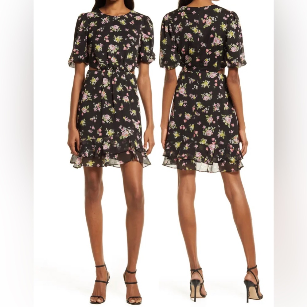CHARLES HENRY Floral Cutout Mini Dress